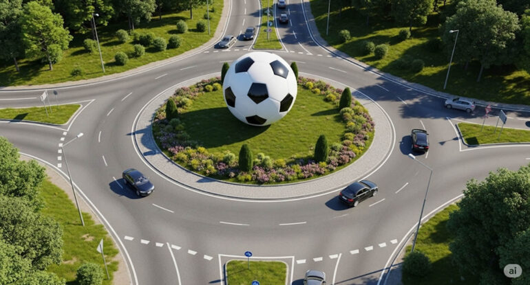 Un ballon de football géant déménage de rond-point près de Nantes
