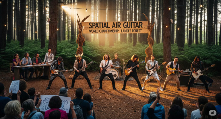 Concours international de ‘Spatial Air Guitar’ dans la forêt landaise