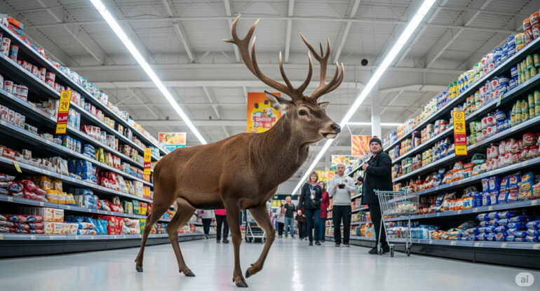 Un cerf traverse un supermarché en pleine journée à Saint-Dié-des-Vosges
