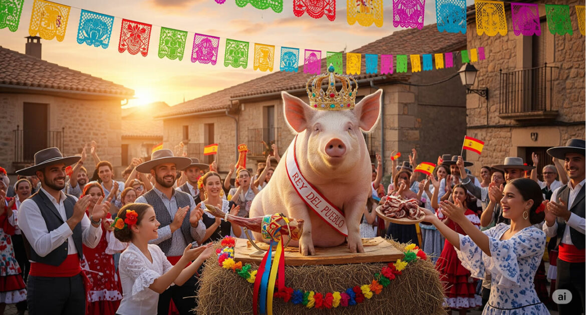 Un cochon élu ‘roi du village’ lors d’une fête traditionnelle en Espagne