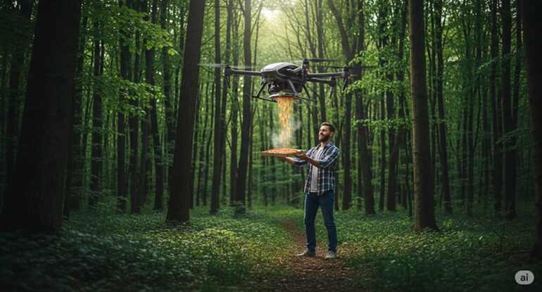 Un homme se fait livrer une pizza… par drone, en pleine forêt