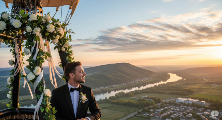 Un homme se rend à son mariage… en montgolfière