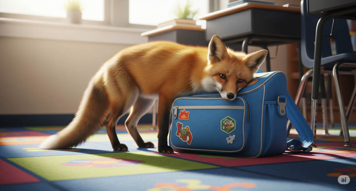 Un renard s’invite dans une salle de classe… et s’endort sur un cartable
