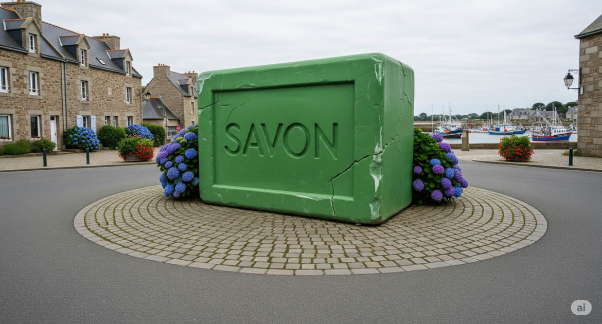 Un savon géant de 300 kg trône au milieu d’un rond-point en Bretagne