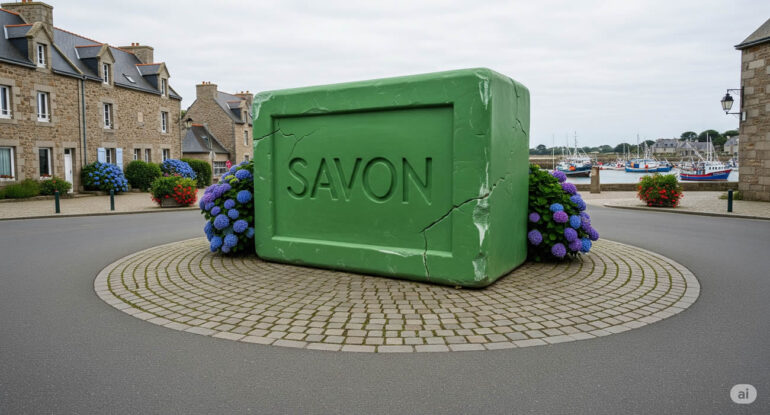 Un savon géant de 300 kg trône au milieu d’un rond-point en Bretagne