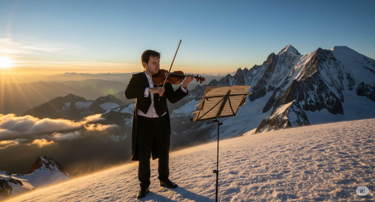 Un violoniste joue du Bach… au sommet du Mont-Blanc