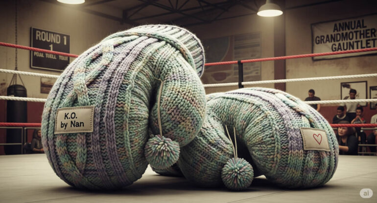 Des gants de boxe… tricotés par des grands-mères pour un tournoi amateur !