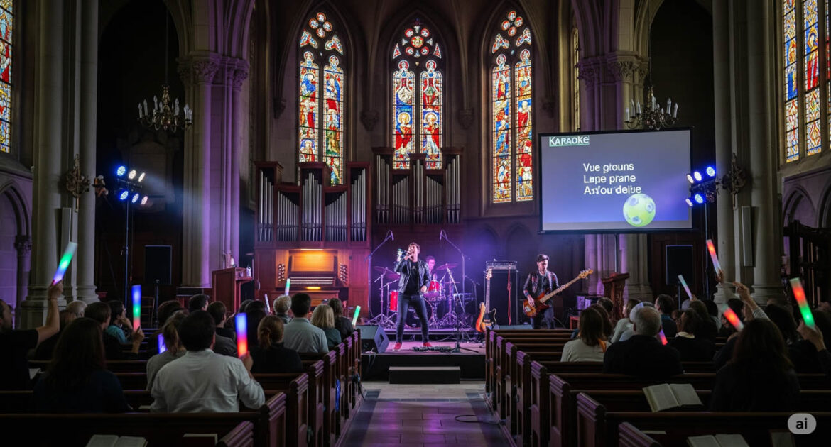Karaoké dans une église vendéenne… avec orgue et batterie !