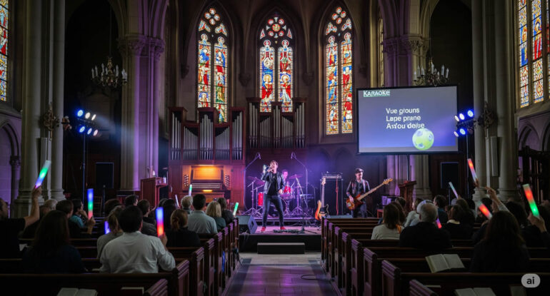 Karaoké dans une église vendéenne… avec orgue et batterie !