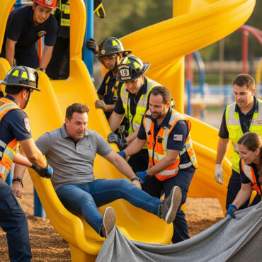 Un adulte coincé dans un toboggan pour enfant mobilise dix sauveteurs
