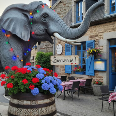 Un éléphant géant installé devant un restaurant en Bretagne pour attirer les clients