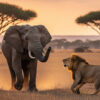 Un éléphant grincheux pourchasse un lion lors d’un safari au Kenya