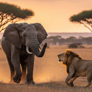 Un éléphant grincheux pourchasse un lion lors d’un safari au Kenya