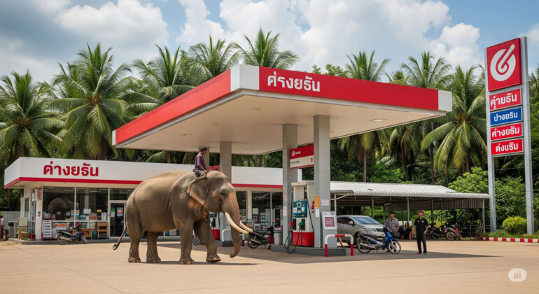 Un éléphant s’invite dans une station-service en Thaïlande