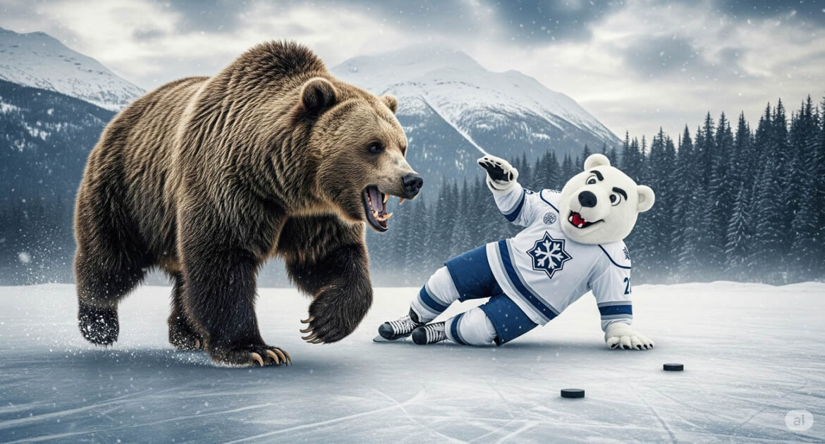 Un grizzli charge la mascotte d’une équipe de hockey en Alaska