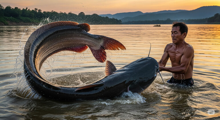 Un pêcheur sort un silure géant de 2,44 mètres à mains nues
