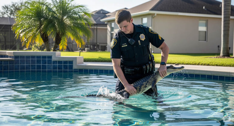 Un policier en Floride sort un alligator d’une piscine… à mains nues !