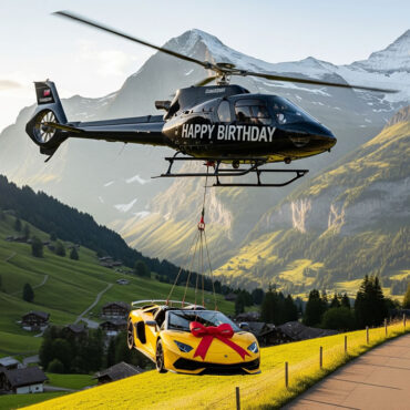 Une Lamborghini livrée par hélicoptère pour un anniversaire en Suisse