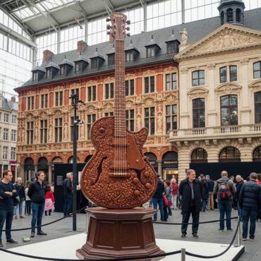 Une guitare géante en chocolat exposée à Lille