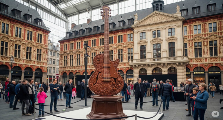 Une guitare géante en chocolat exposée à Lille