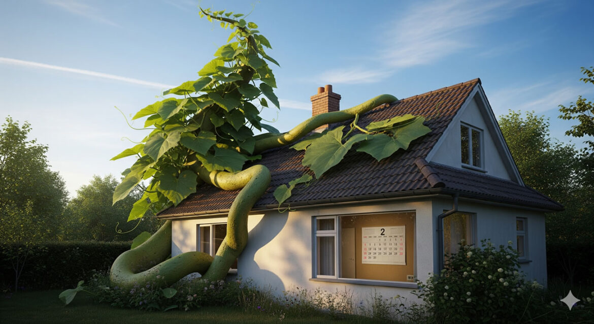 Une plante dépasse le toit de la maison… en deux mois seulement