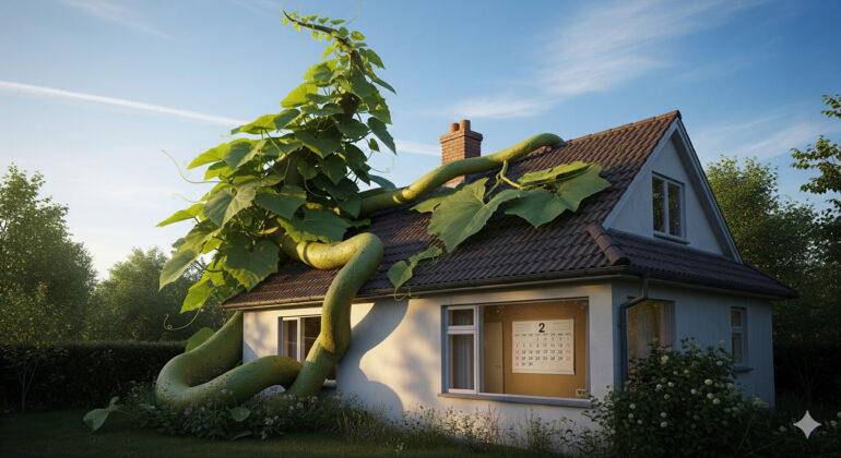 Une plante dépasse le toit de la maison… en deux mois seulement