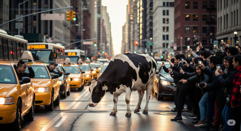 Une vache s’échappe de l’abattoir et se balade deux heures en ville