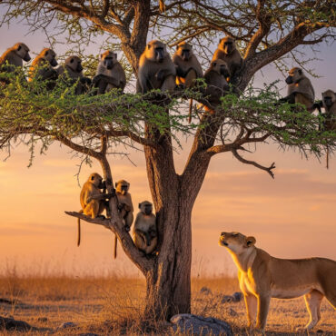 Une lionne affamée piège quinze babouins dans un arbre pendant une heure