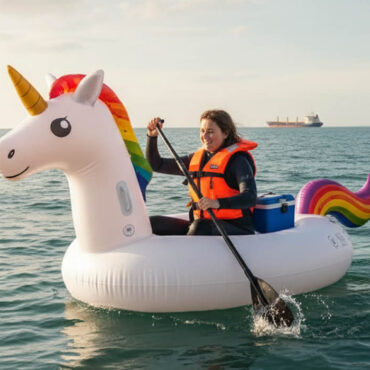 Une femme tente de traverser la Manche… en bouée licorne