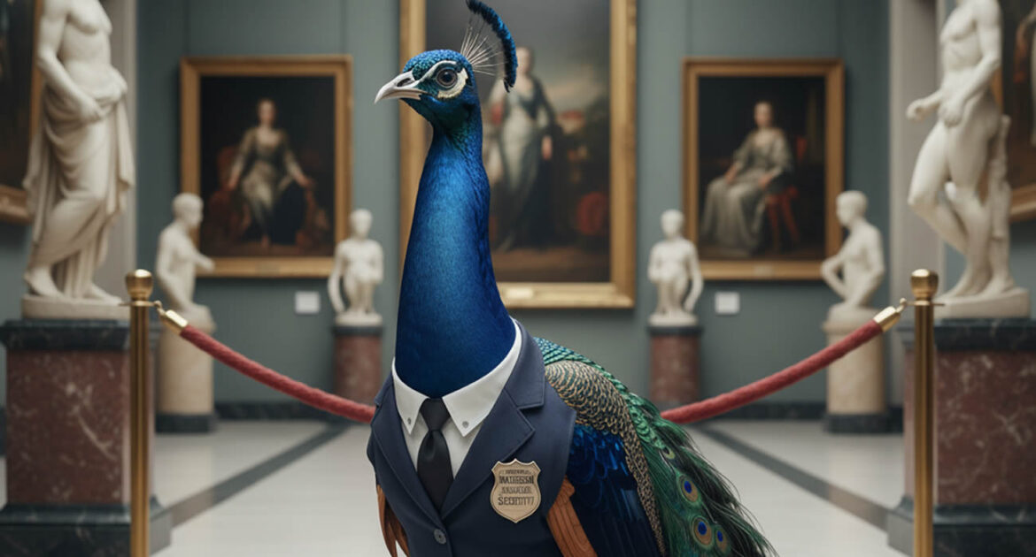 Un paon devient agent de sécurité dans un musée
