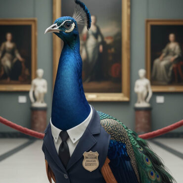 Un paon devient agent de sécurité dans un musée