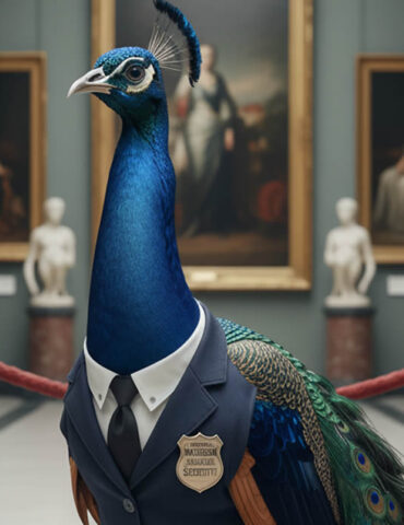 Un paon devient agent de sécurité dans un musée