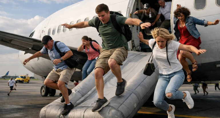 Des passagers… sautent de l’avion après trop d’attente sur la piste