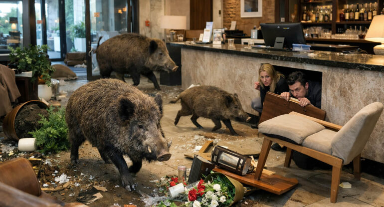 Des sangliers paniqués font irruption dans un hôtel en Isère