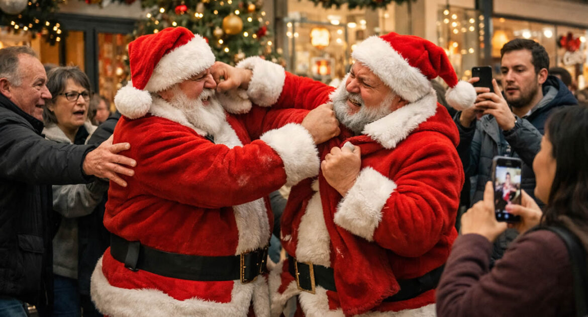 Deux Pères Noël se battent dans un supermarché