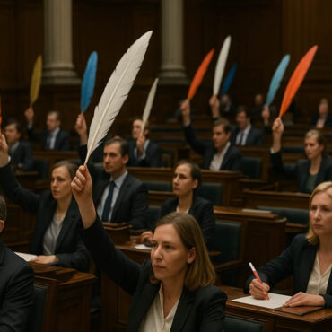 Un parlement expérimental vote… uniquement avec des plumes géantes trempées dans de l’encre colorée