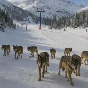 Une meute de loups croisée en bas d’une piste de ski