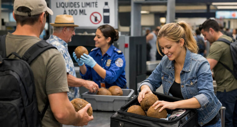 Des voyageurs embarquent des noix de coco pour contourner la règle des 100 ml