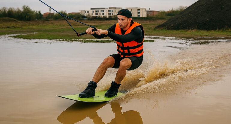 Du wakeboard sur une flaque géante près de Toulouse… la vidéo cartonne