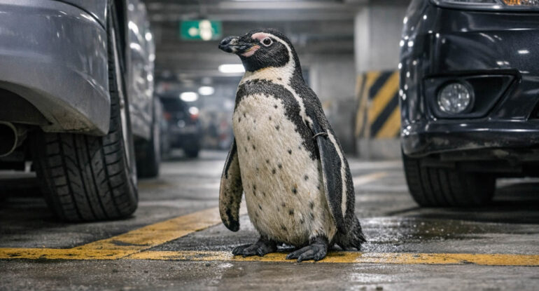 Un pingouin s’échappe d’un aquarium et parcourt 7 km en ville avant d’être retrouvé dans un parking