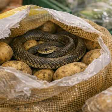 Un serpent surgit d’un sac de pommes de terre dans un supermarché