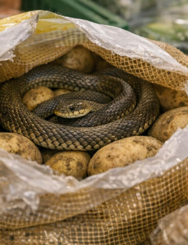 Un serpent surgit d’un sac de pommes de terre dans un supermarché