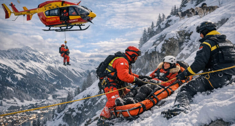 Une musher tombe dans un ravin et est hélitreuillée par les secours