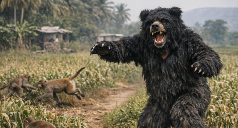 Inde : des agriculteurs se déguisent en ours pour protéger leurs cultures des singes