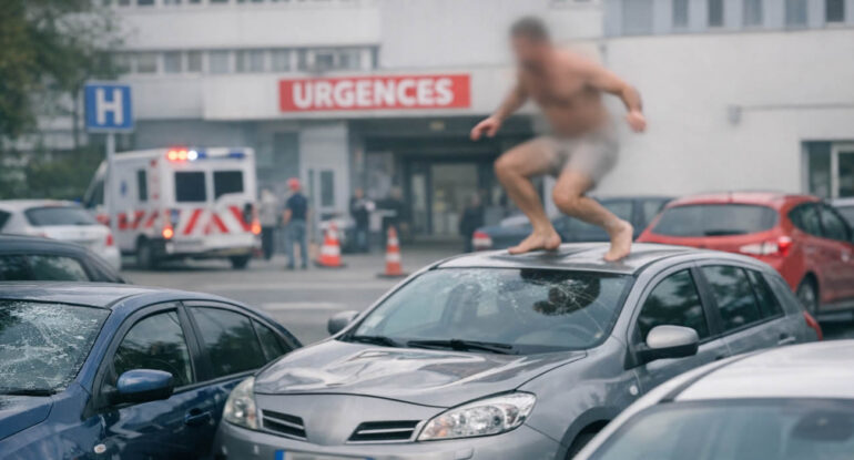 Valence : un homme nu saute sur les voitures du parking de l’hôpital