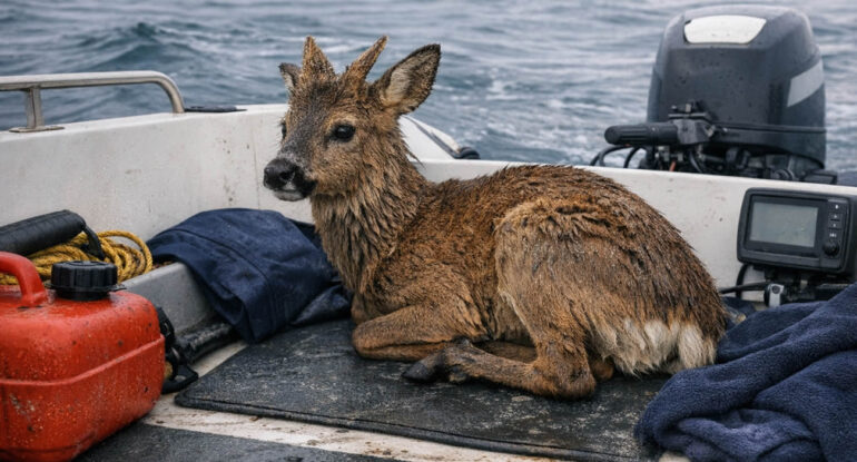 Un plaisancier repêche un chevreuil en pleine mer