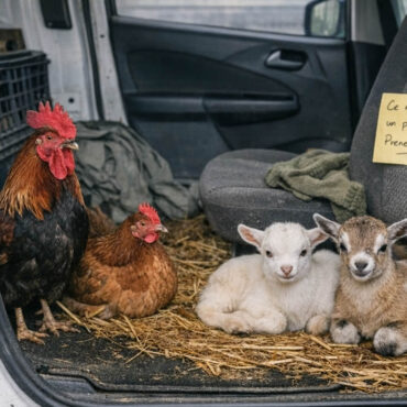 un agriculteur découvre un coq, une poule et deux chevreaux abandonnés dans sa camionnette