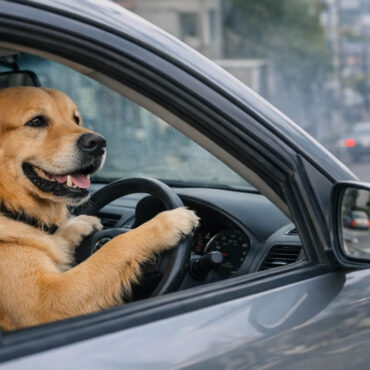 un chien met une voiture en mouvement et provoque un embouteillage