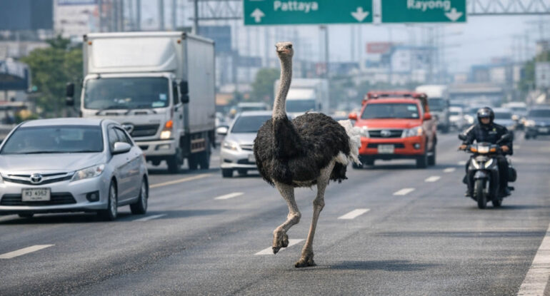 une autruche sème la panique sur une autoroute très fréquentée
